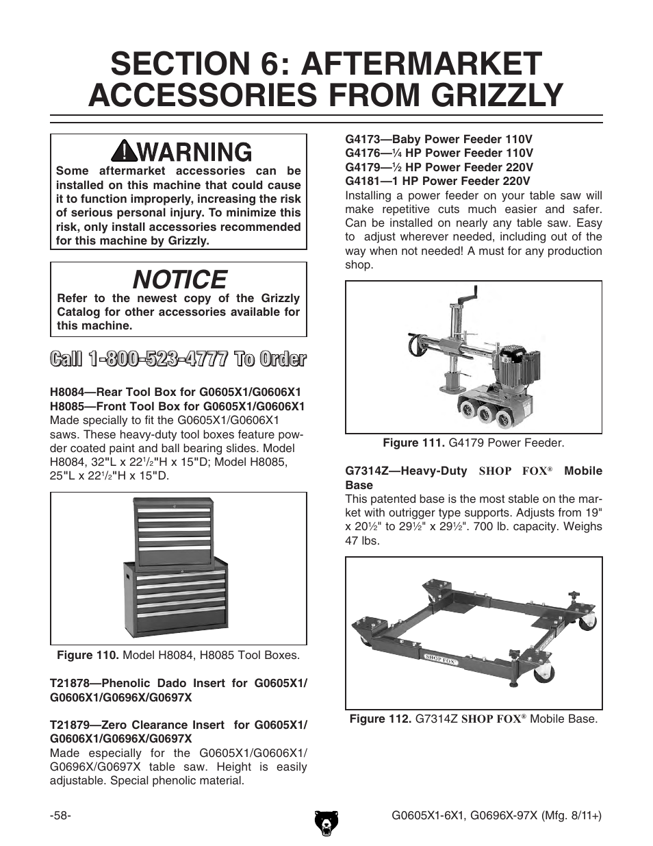 Section 6: aftermarket accessories, From grizzly, Notice | Grizzly G0696X User Manual | Page 61 / 101