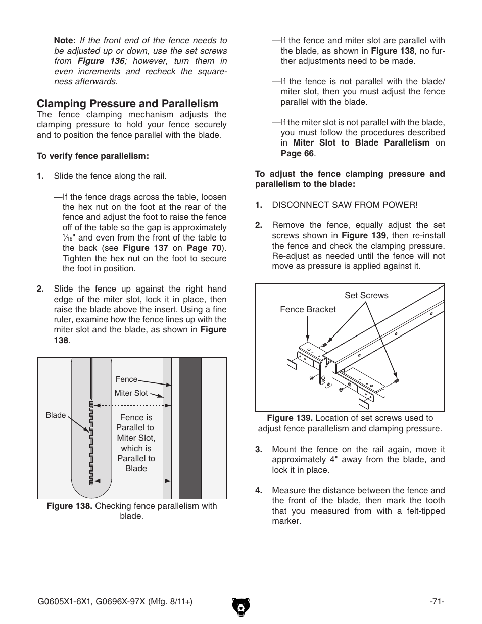 Clamping pressure and parallelism | Grizzly G0696X User Manual | Page 74 / 101