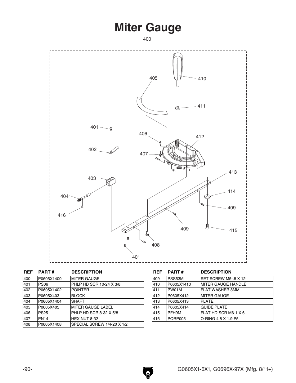 Miter gauge | Grizzly G0696X User Manual | Page 93 / 101