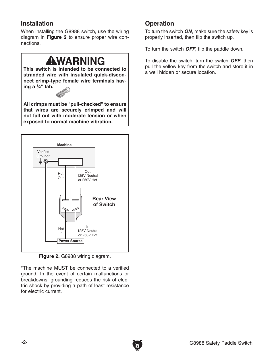 Installation, Operation | Grizzly Safety Paddle G8988 User Manual | Page 2 / 2