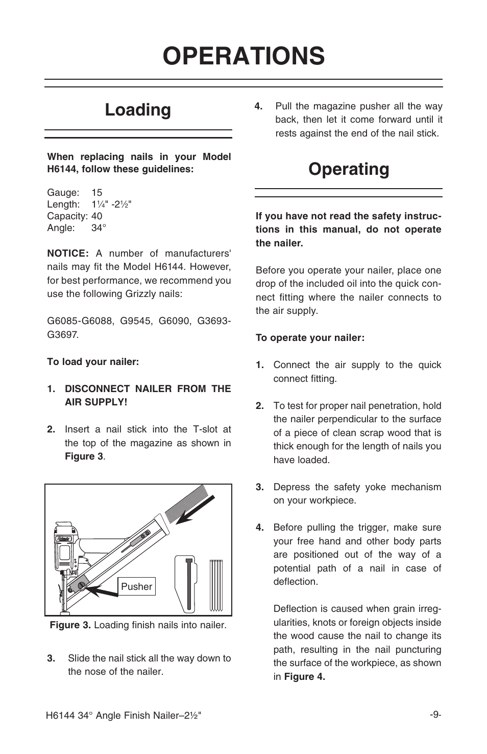 Operations, Loading, Operating | Grizzly H6144 User Manual | Page 10 / 20