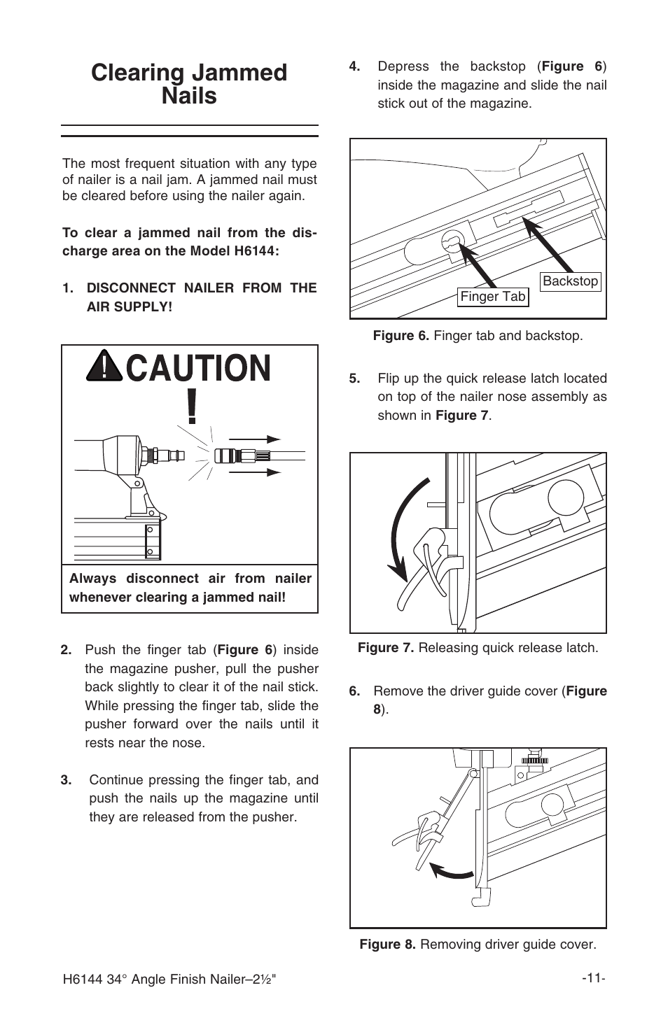 Clearing jammed nails | Grizzly H6144 User Manual | Page 12 / 20