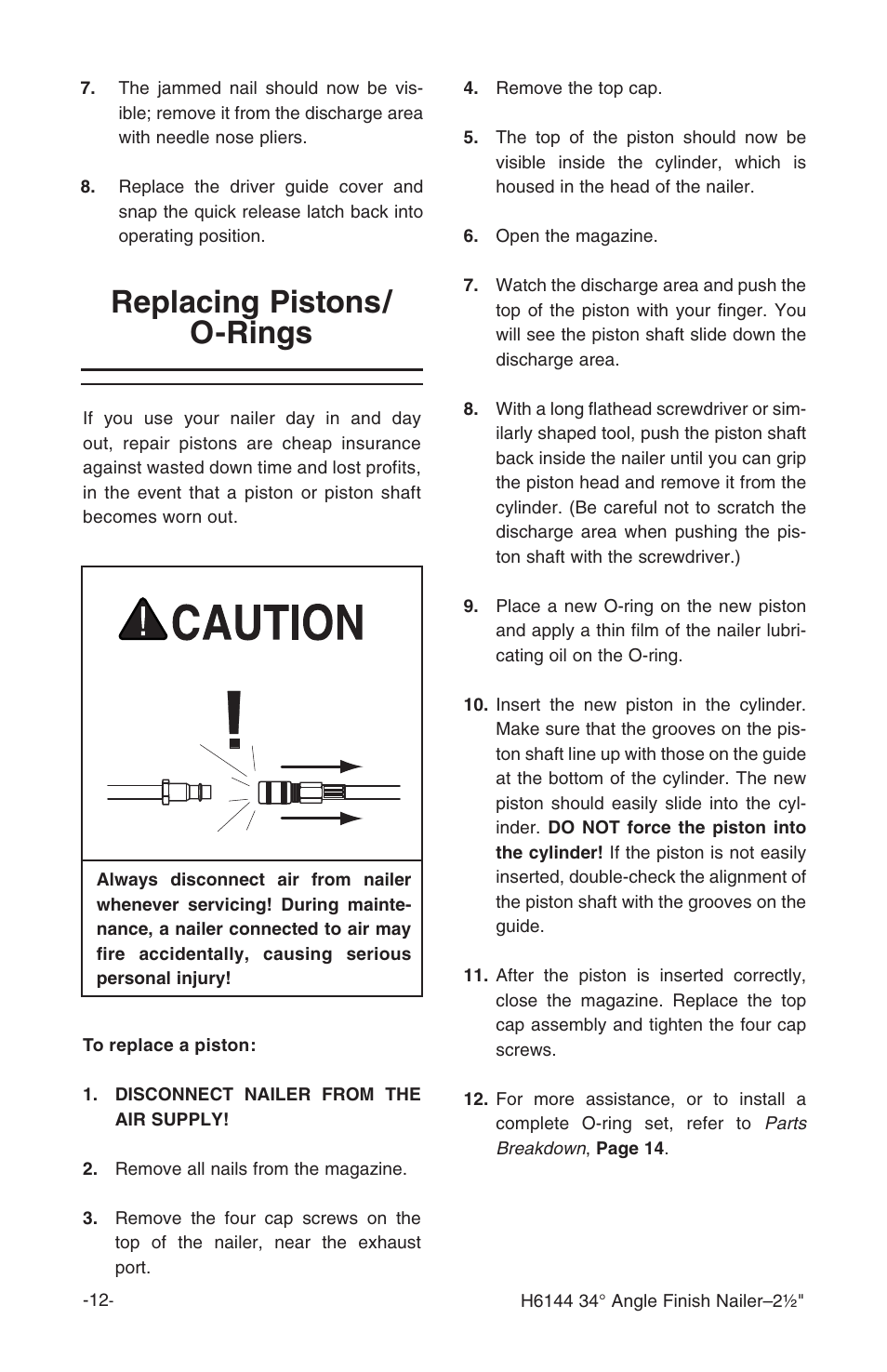 Replacing pistons/ o-rings | Grizzly H6144 User Manual | Page 13 / 20