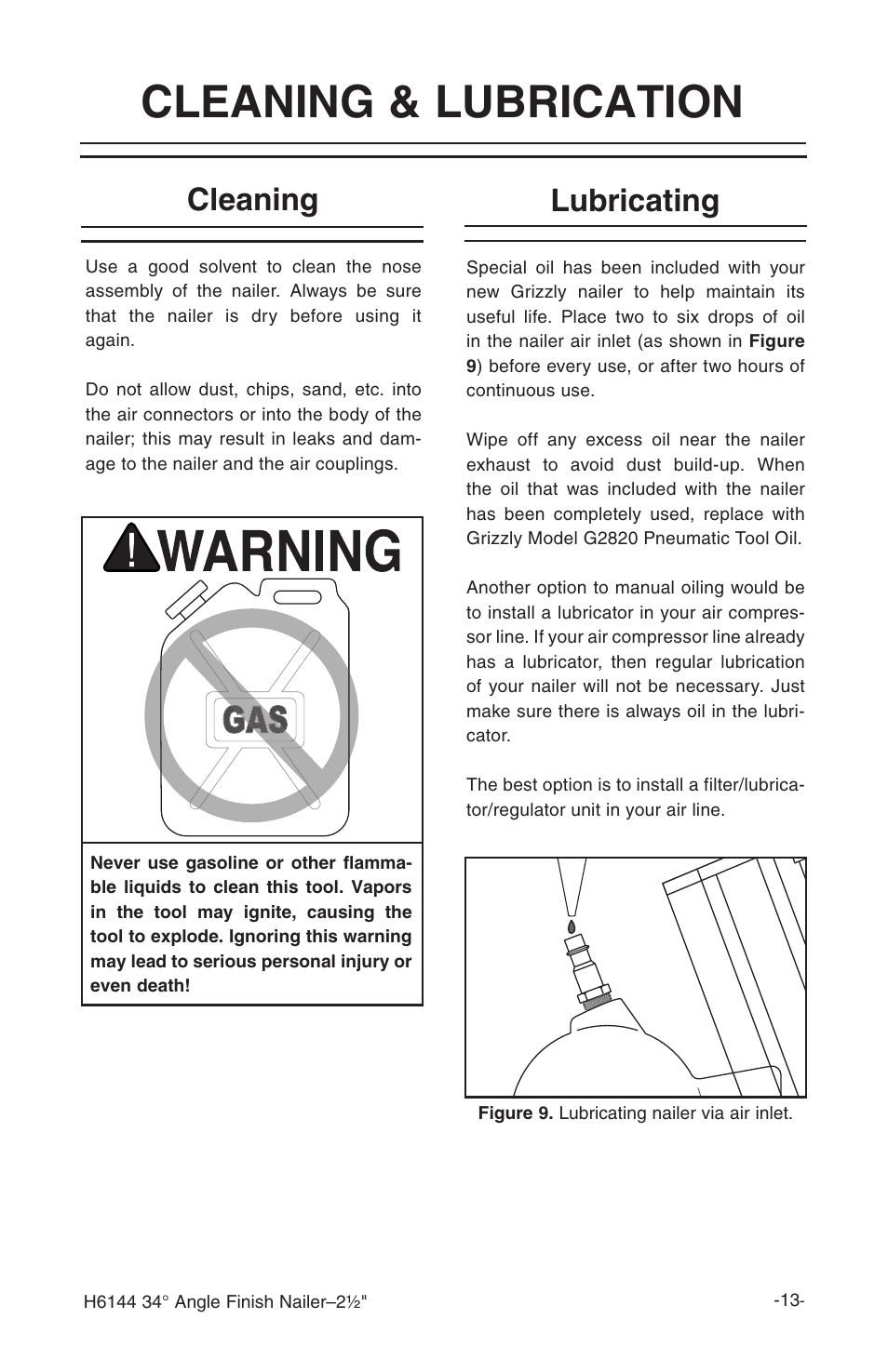 Cleaning & lubrication, Cleaning, Lubricating | Grizzly H6144 User Manual | Page 14 / 20