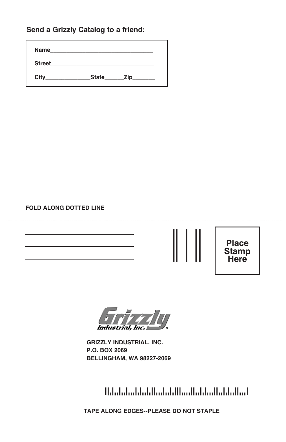 Place stamp here | Grizzly H6144 User Manual | Page 20 / 20