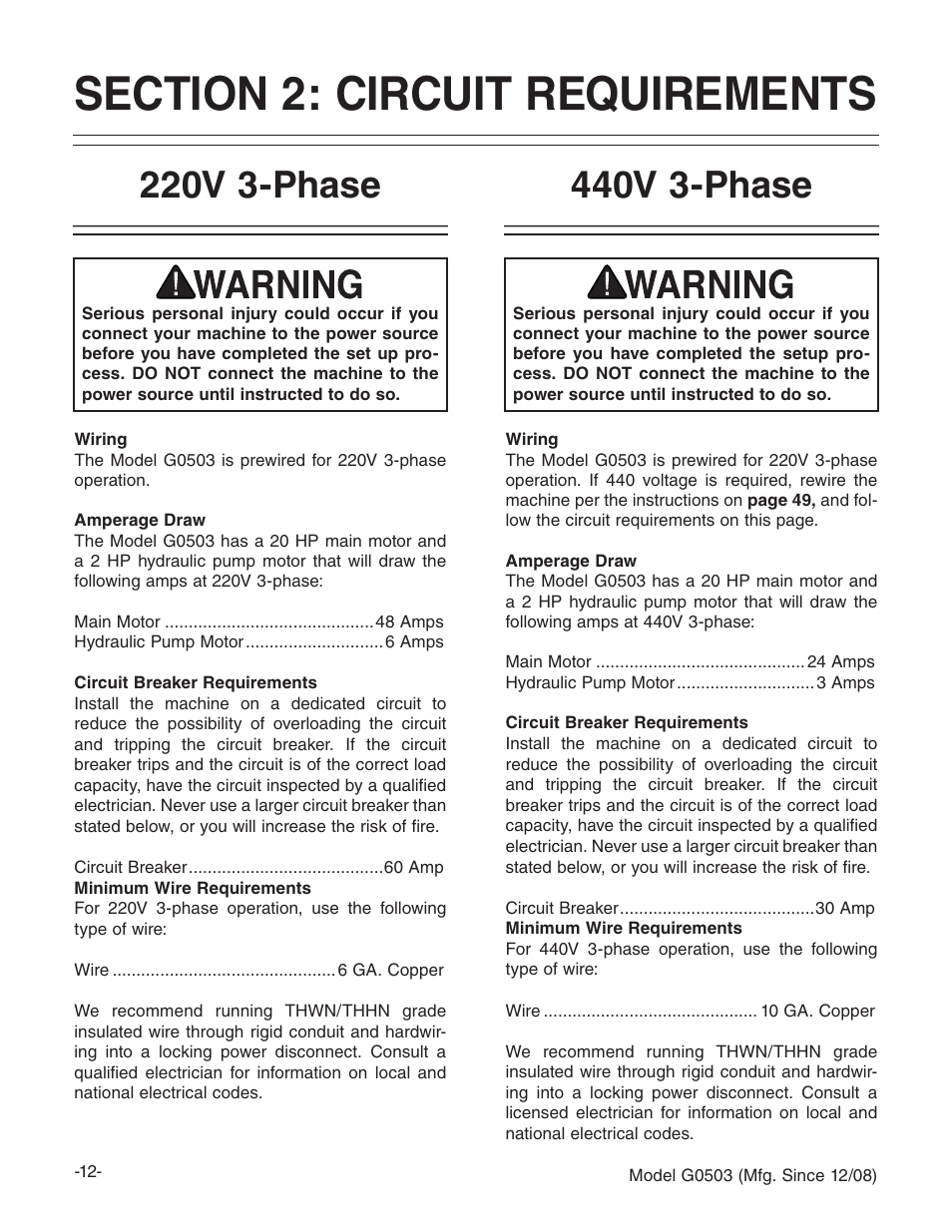 440v 3-phase, 220v 3-phase | Grizzly G0503 User Manual | Page 14 / 76