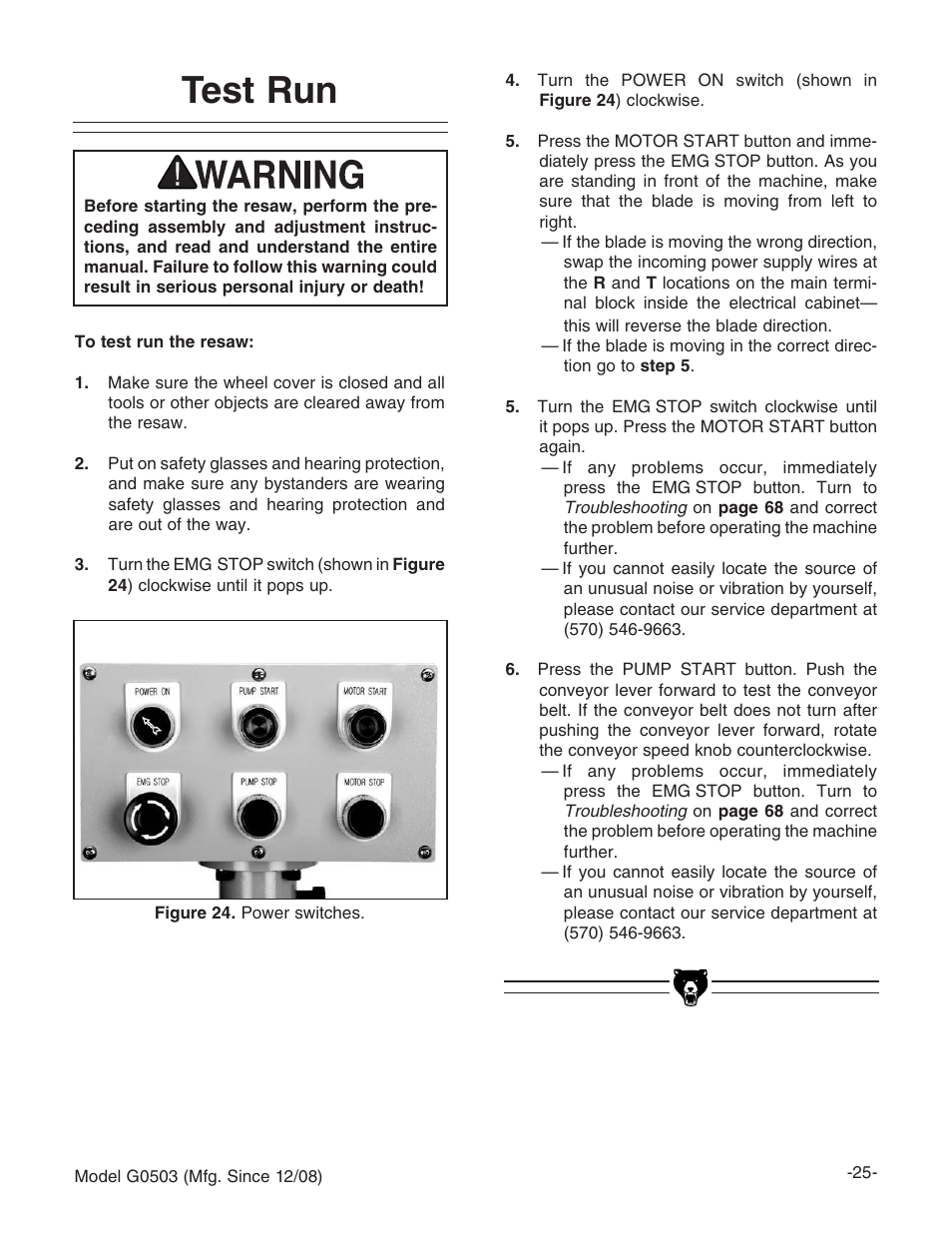 Test run | Grizzly G0503 User Manual | Page 27 / 76