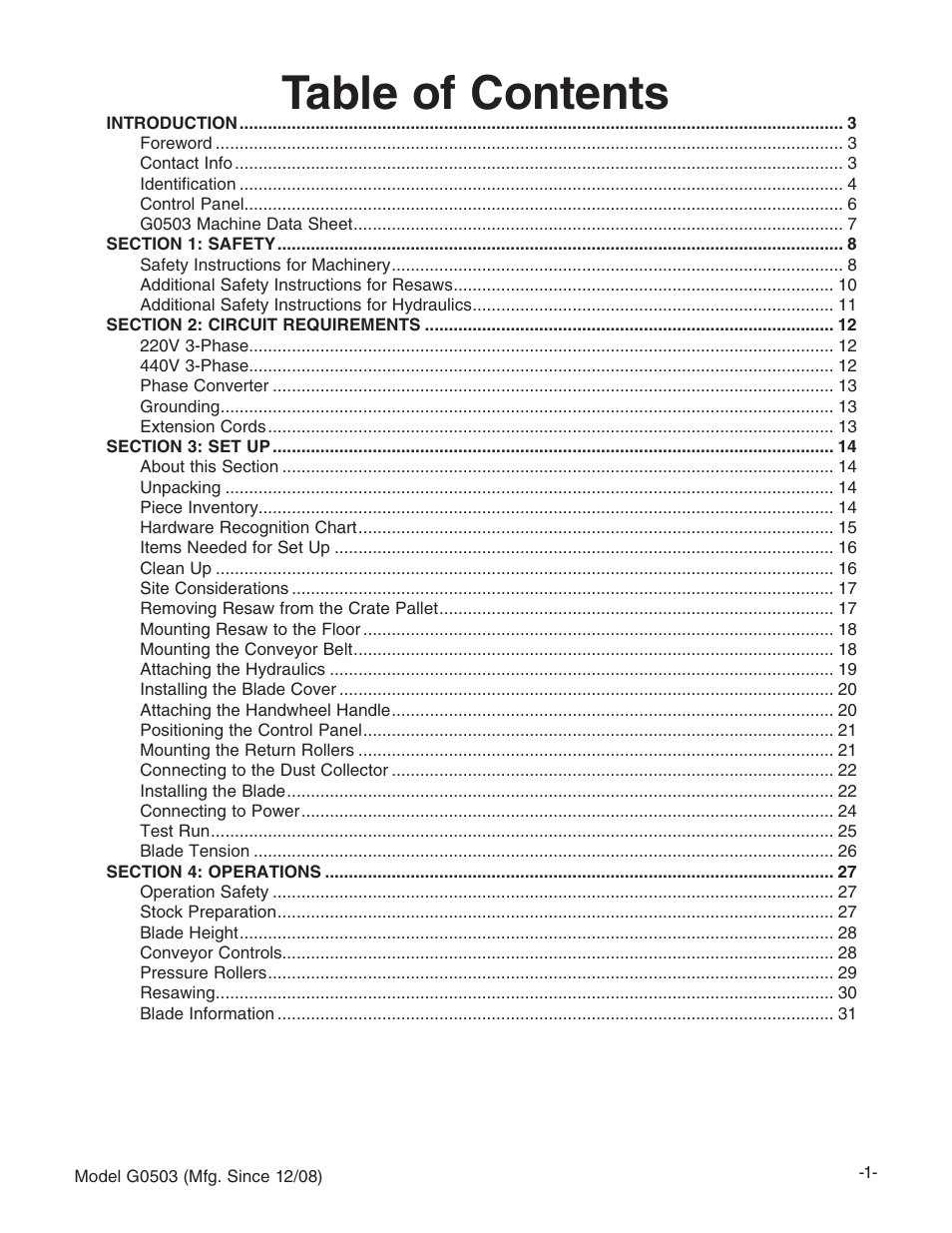 Grizzly G0503 User Manual | Page 3 / 76