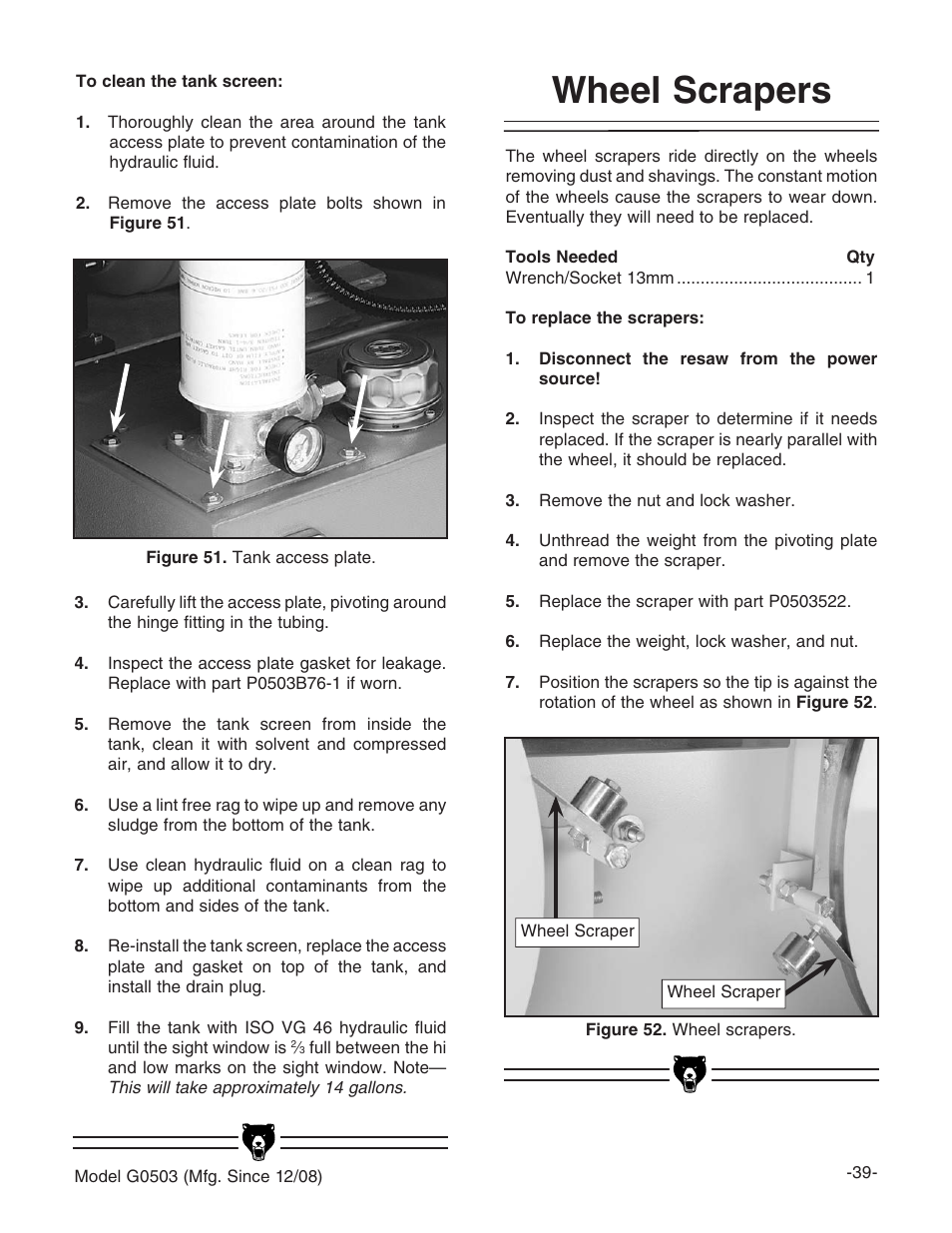 Wheel scrapers | Grizzly G0503 User Manual | Page 41 / 76