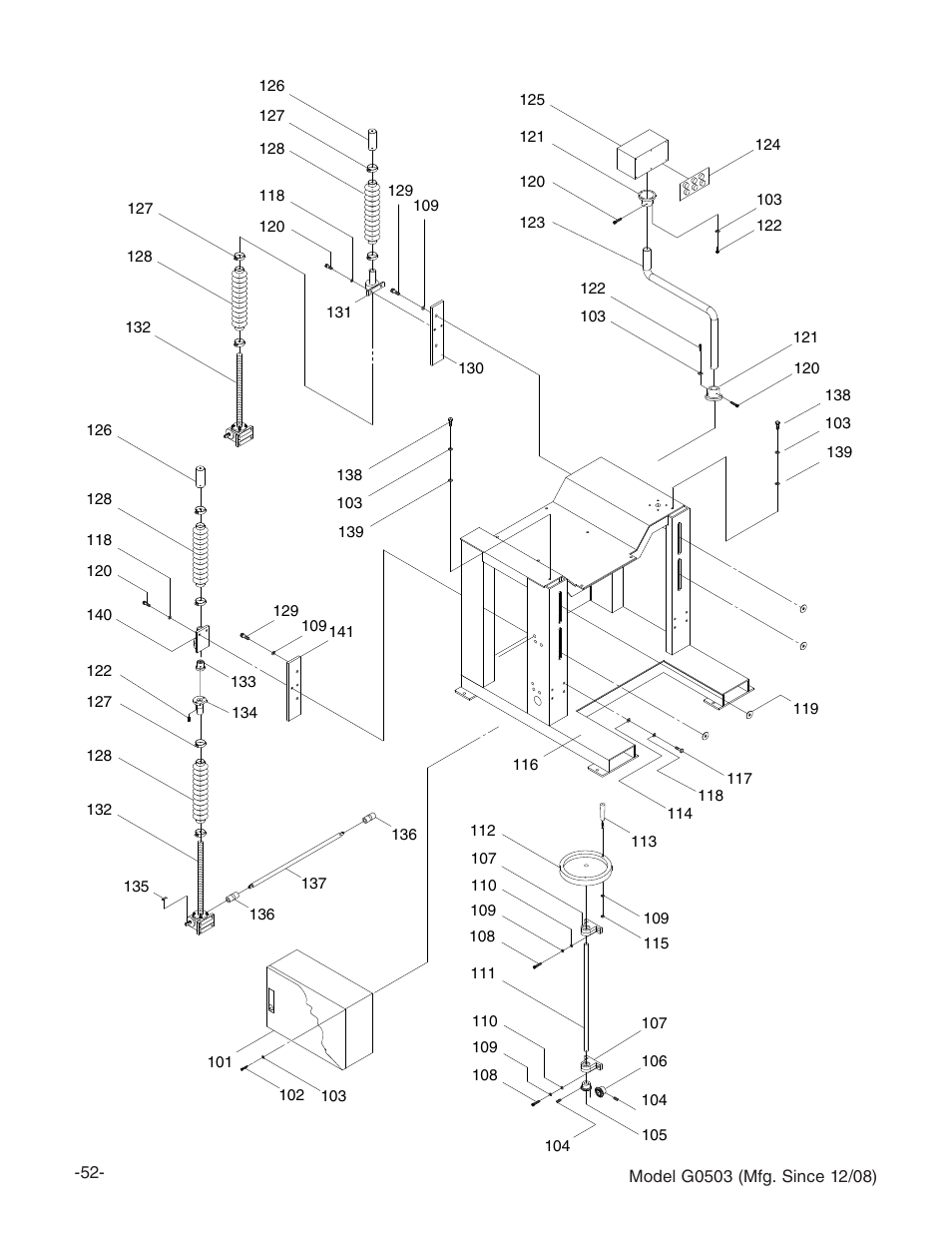 Parts breakdown and list | Grizzly G0503 User Manual | Page 54 / 76