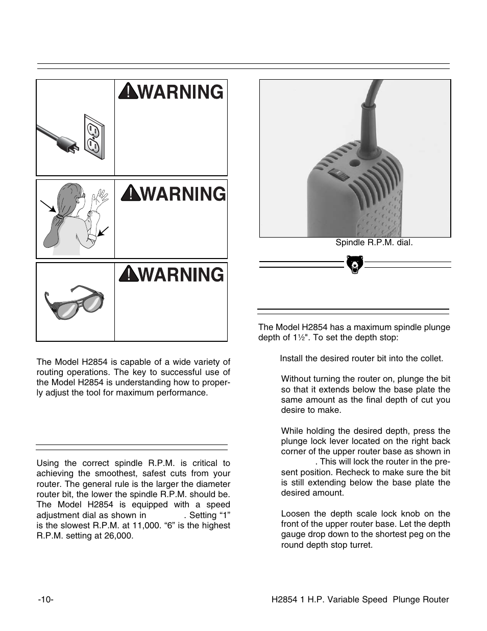 Spindle r.p.m. depth stop | Grizzly H2854 User Manual | Page 12 / 24