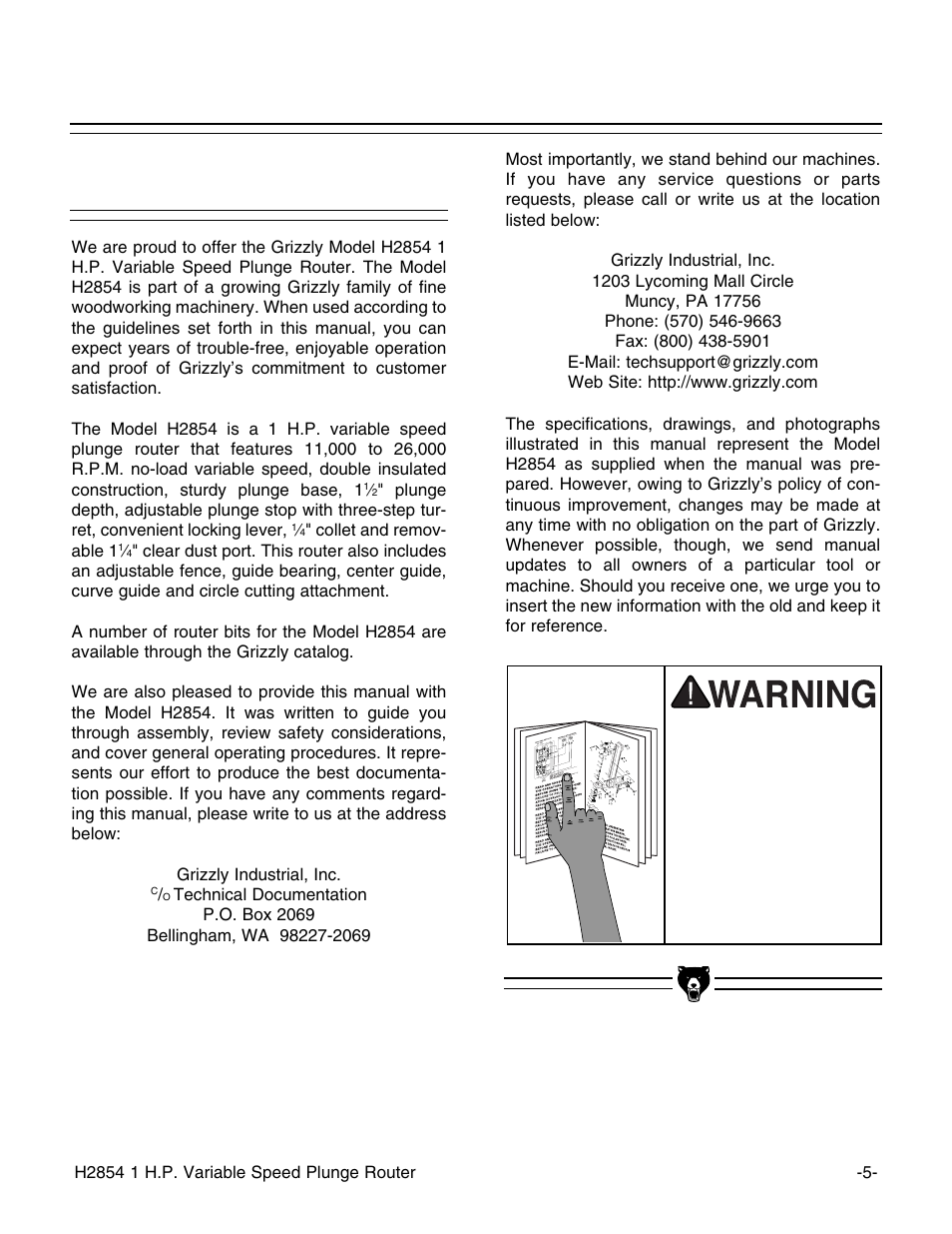 Commentary | Grizzly H2854 User Manual | Page 7 / 24