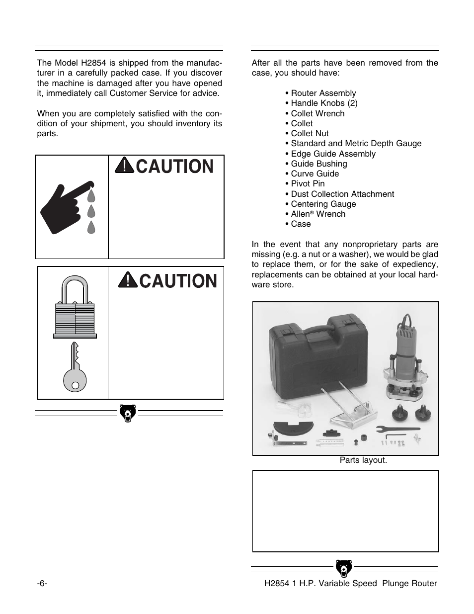 Unpacking piece inventory, Notice | Grizzly H2854 User Manual | Page 8 / 24