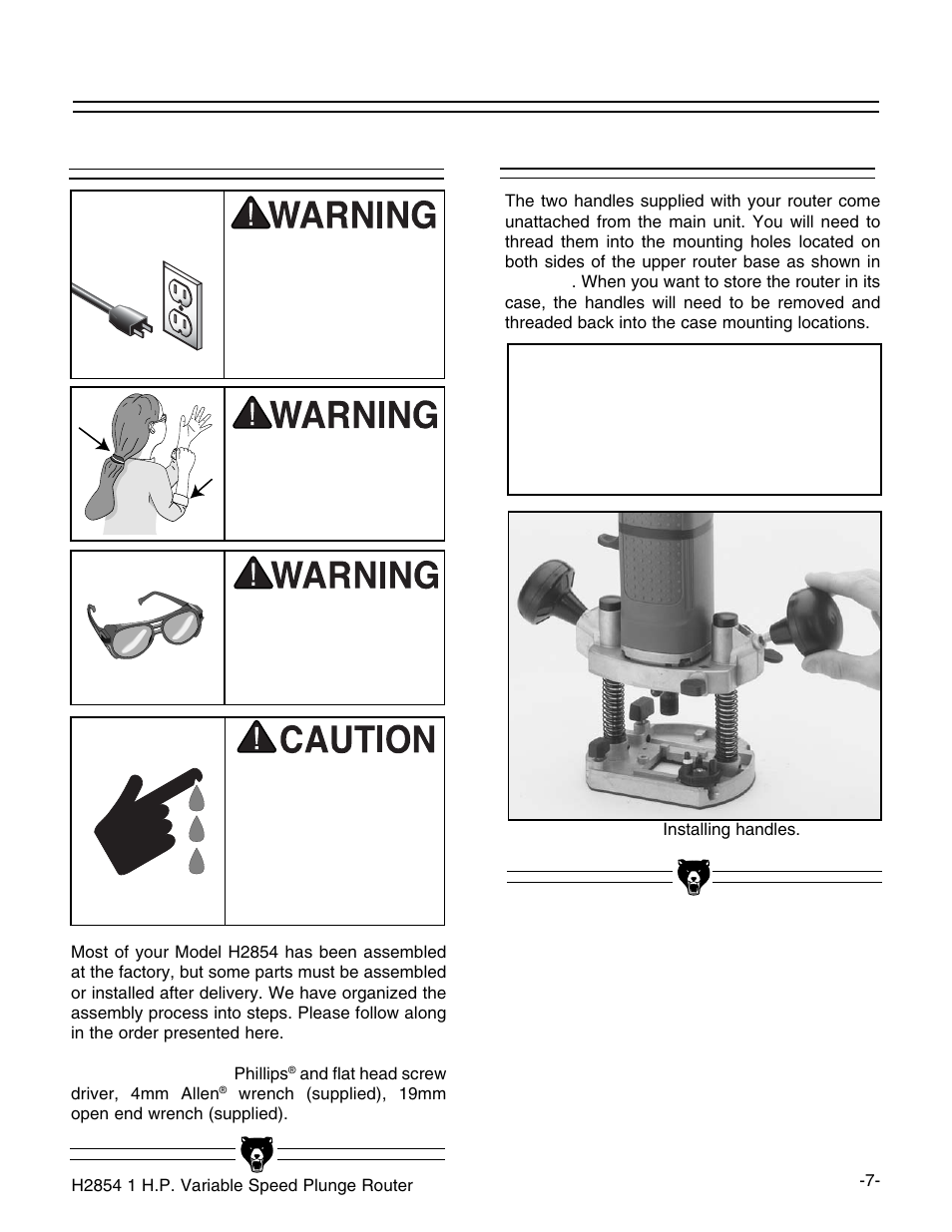 Beginning assembly, Handles, Notice | Grizzly H2854 User Manual | Page 9 / 24