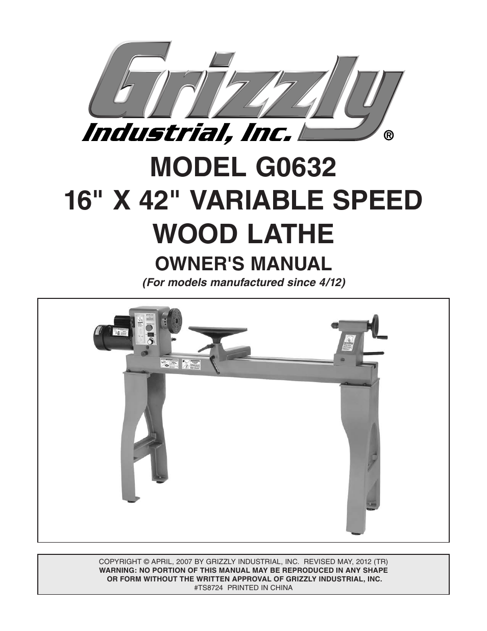 Grizzly Variable Speed Wood G0632 User Manual | 56 pages