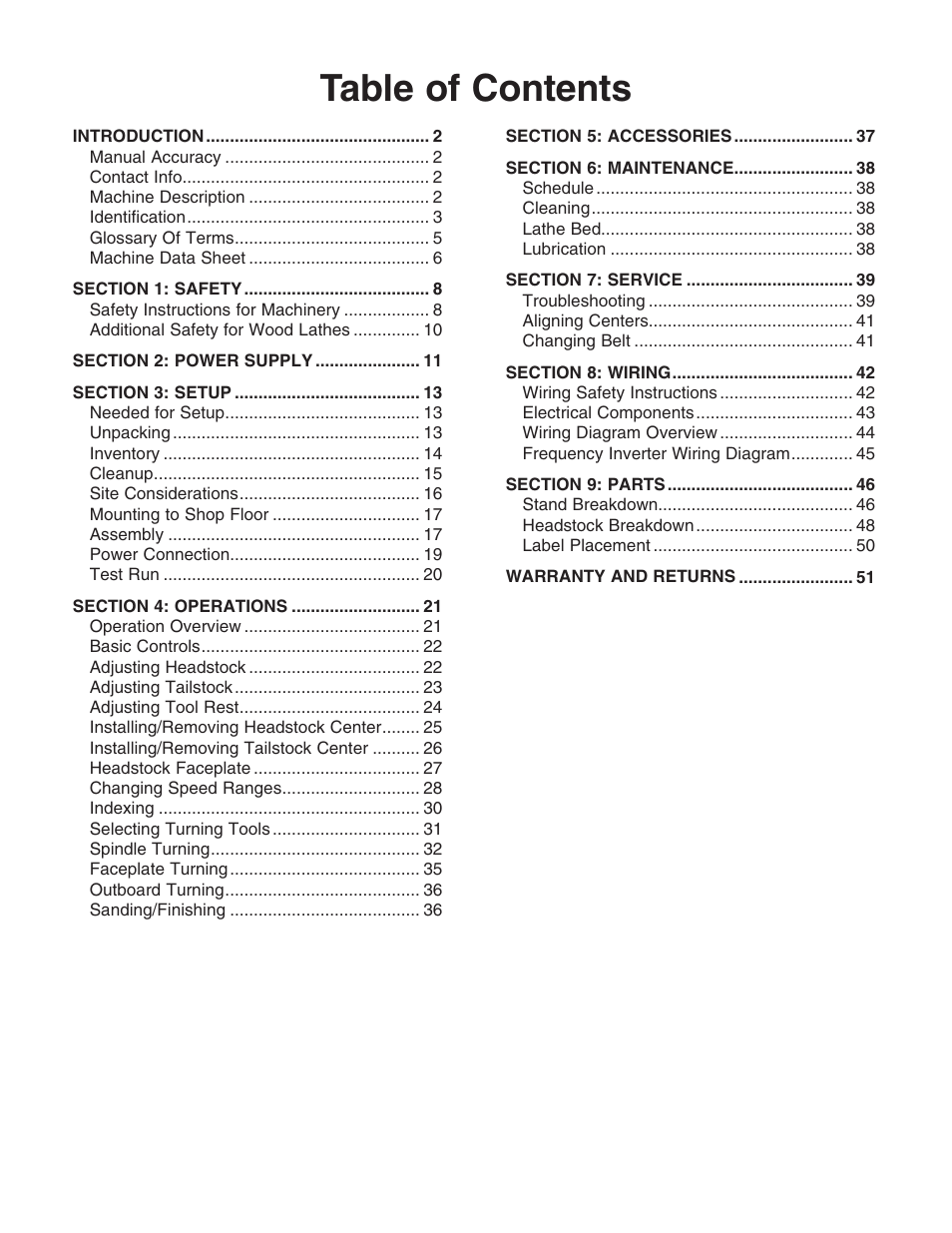 Grizzly Variable Speed Wood G0632 User Manual | Page 3 / 56