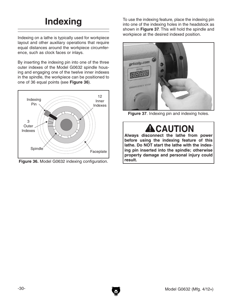 Indexing | Grizzly Variable Speed Wood G0632 User Manual | Page 32 / 56