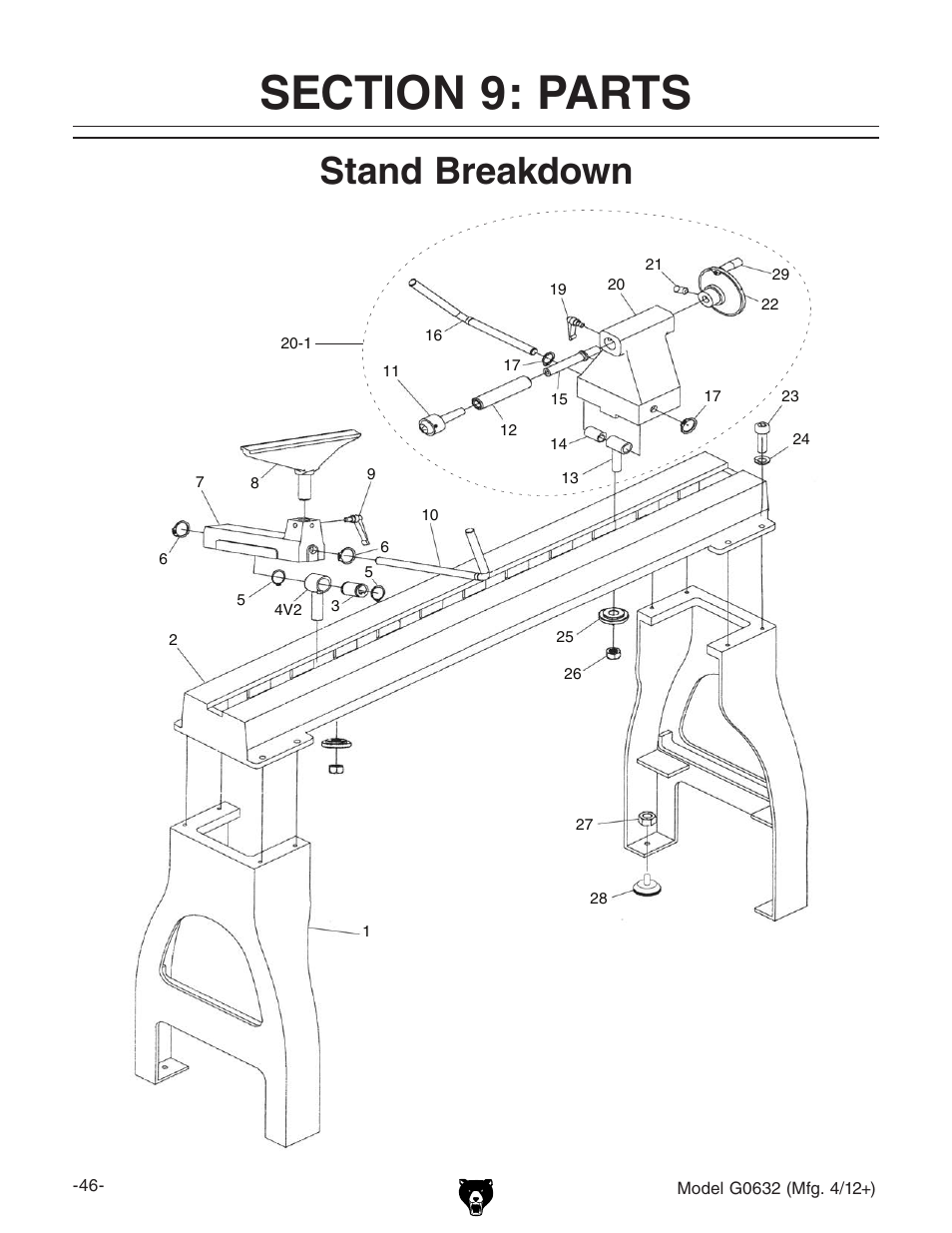 Stand breakdown | Grizzly Variable Speed Wood G0632 User Manual | Page 48 / 56