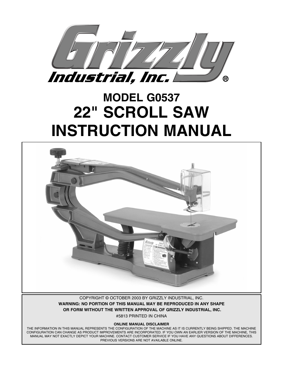 Grizzly G0537 User Manual | 31 pages