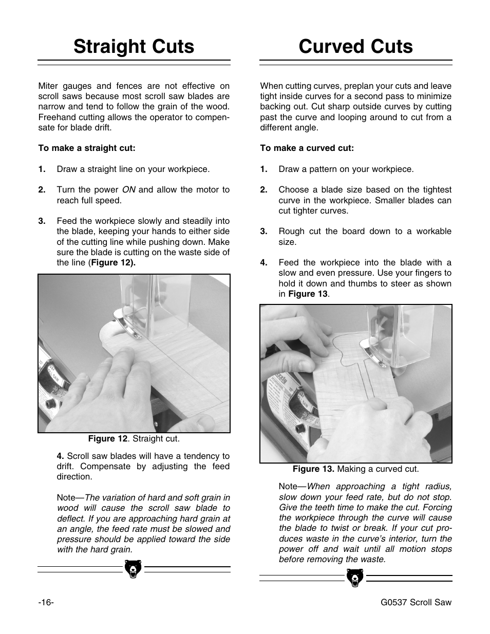 Curved cuts straight cuts | Grizzly G0537 User Manual | Page 19 / 31