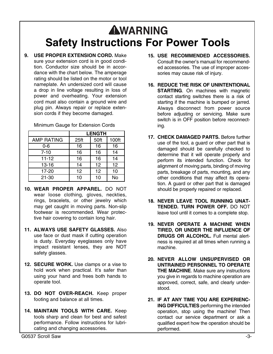 Safety instructions for power tools | Grizzly G0537 User Manual | Page 6 / 31