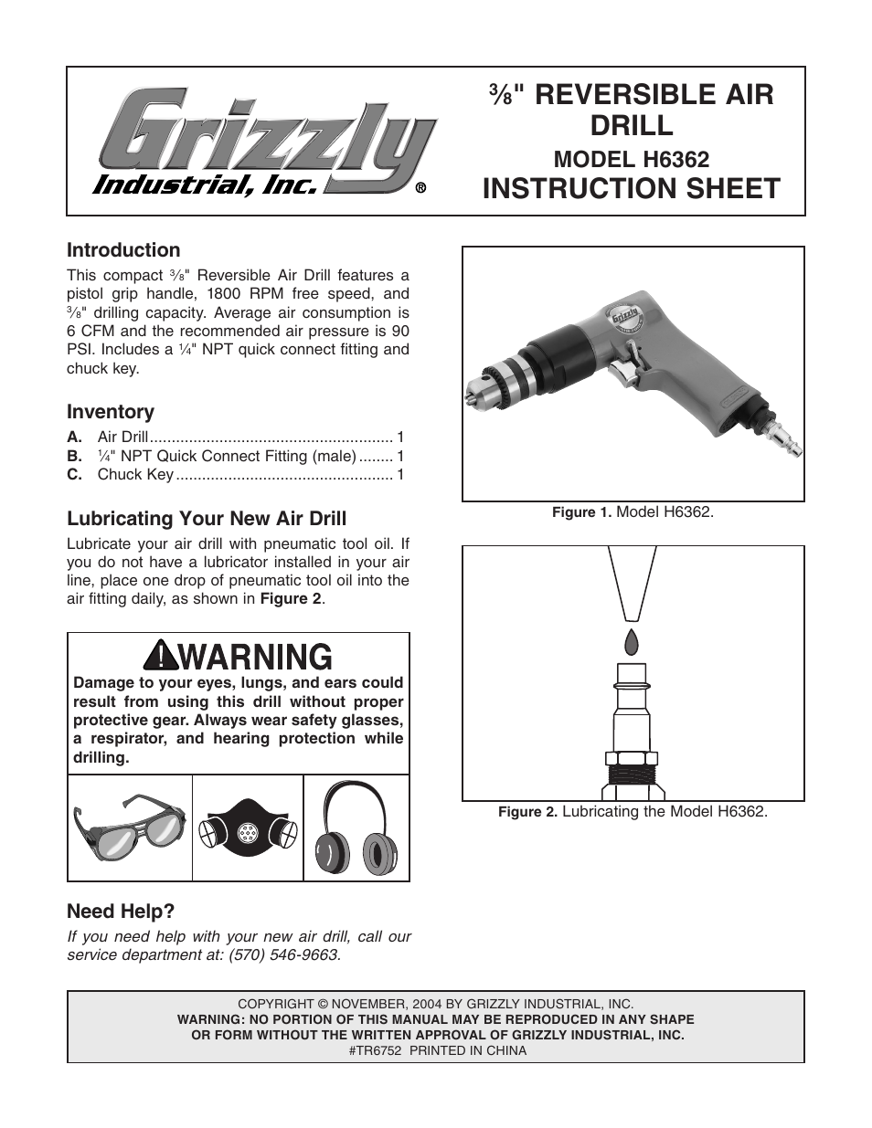 Grizzly H6362 User Manual | 2 pages