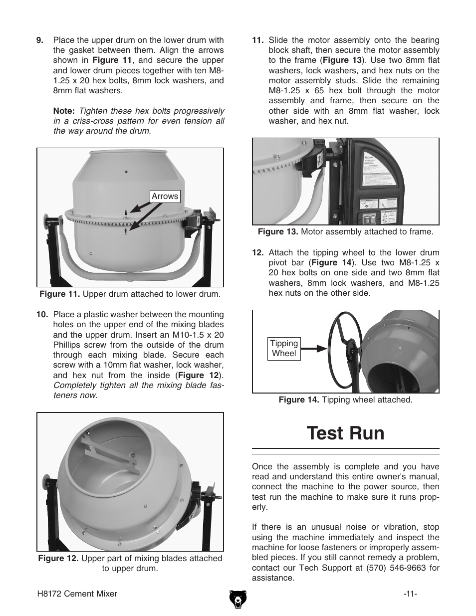 Test run | Grizzly H8172 User Manual | Page 13 / 24