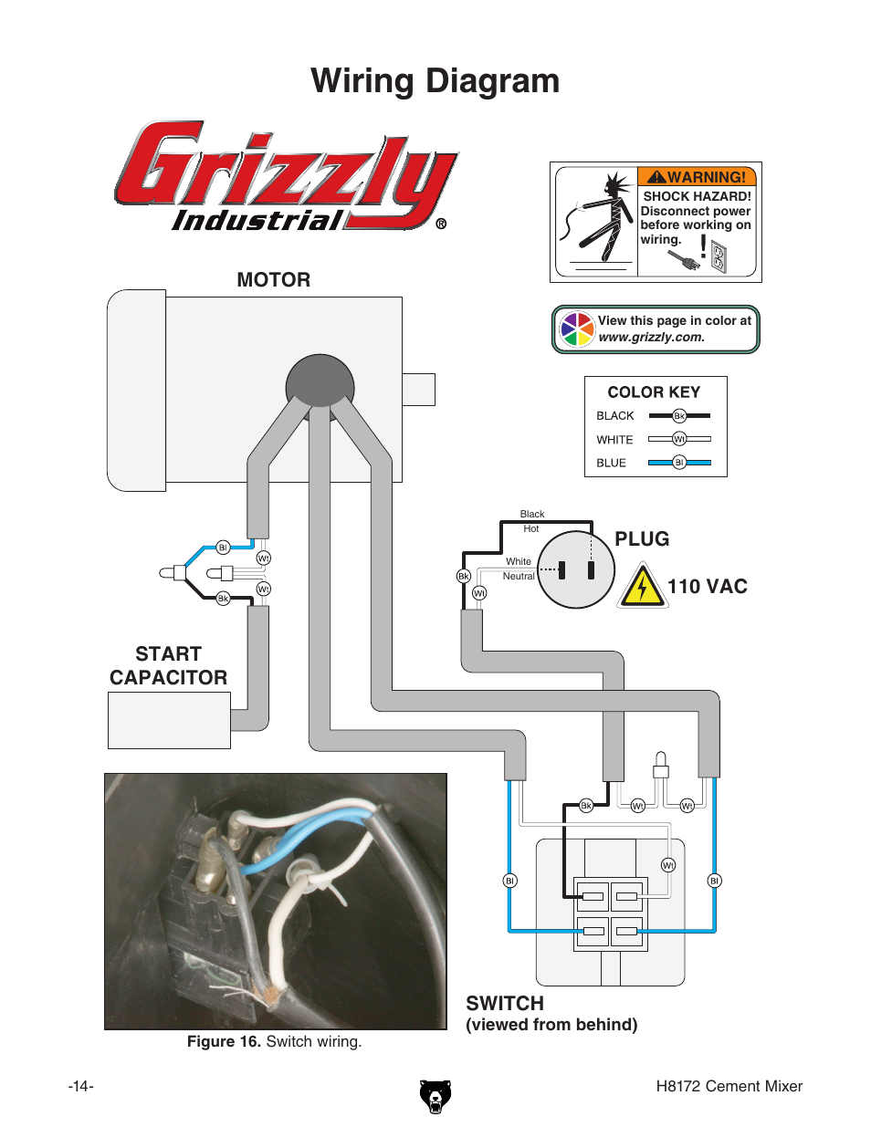 Wiring diagram | Grizzly H8172 User Manual | Page 16 / 24