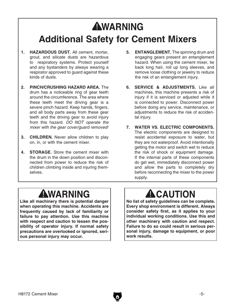 Additional safety for cement mixers | Grizzly H8172 User Manual | Page 7 / 24
