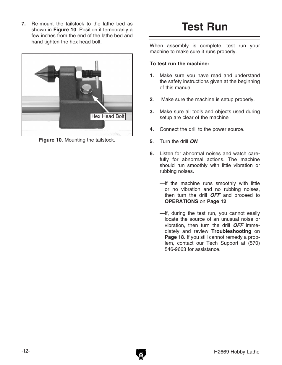 Test run | Grizzly H2669 User Manual | Page 14 / 28