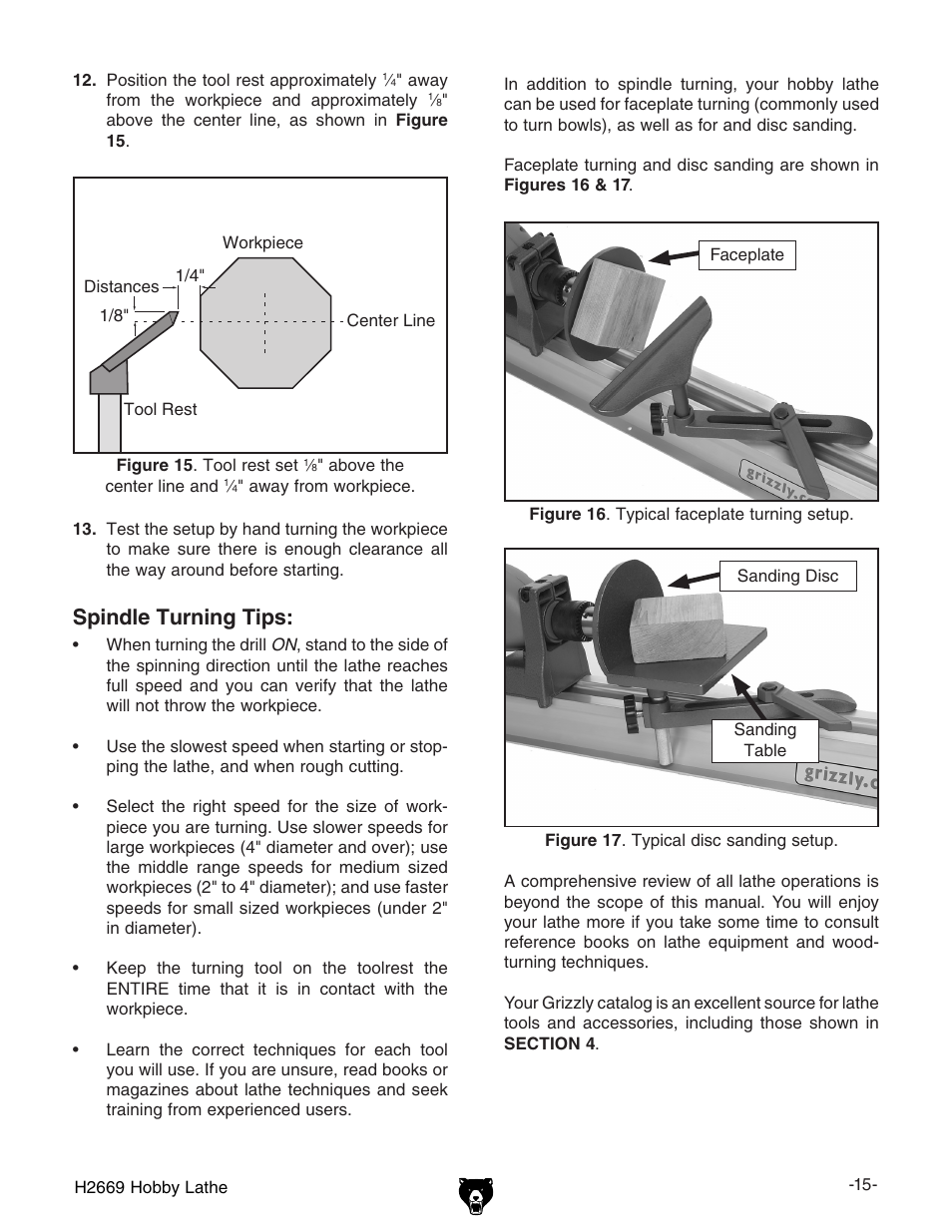 Spindle turning tips | Grizzly H2669 User Manual | Page 17 / 28