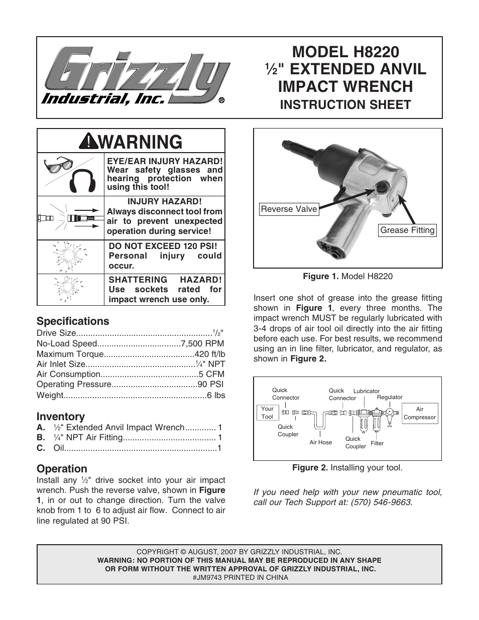 Grizzly H8220 User Manual | 2 pages