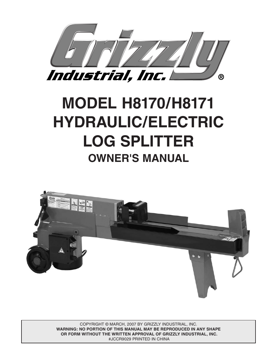 Grizzly HYDRAULIC/ELECTRIC LOG SPLITTER H8170 User Manual | 32 pages