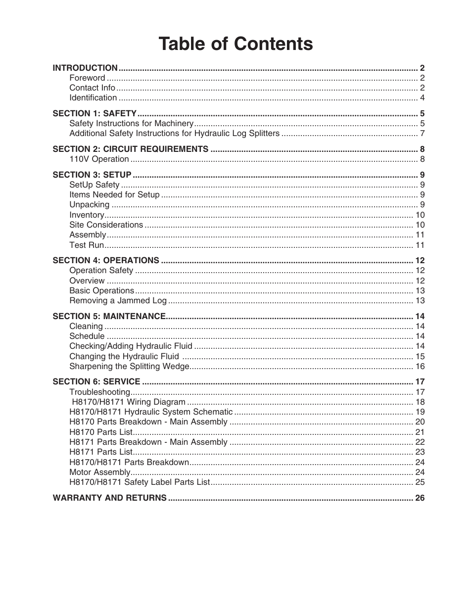 Grizzly HYDRAULIC/ELECTRIC LOG SPLITTER H8170 User Manual | Page 3 / 32