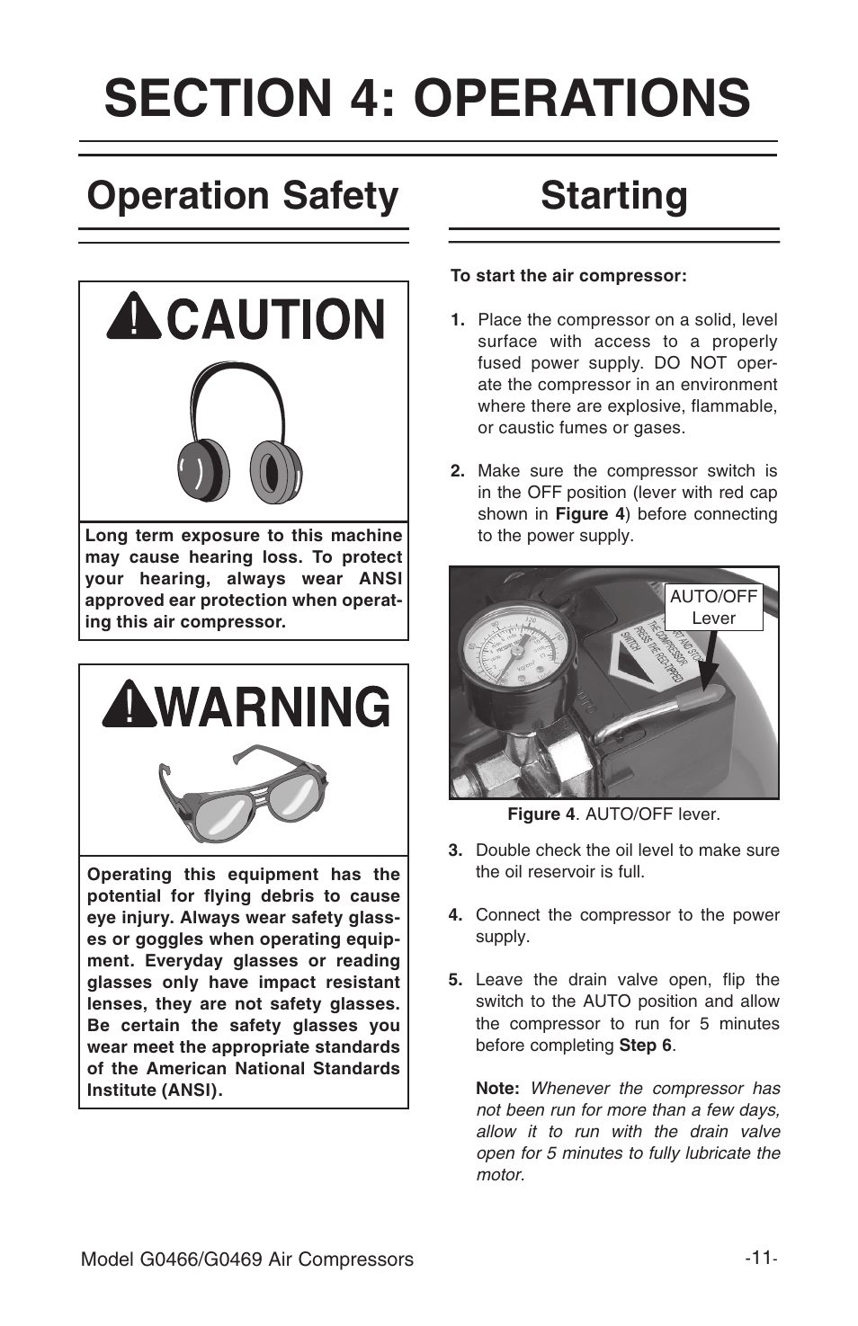 Operation safety, Starting | Grizzly G0466 User Manual | Page 13 / 32