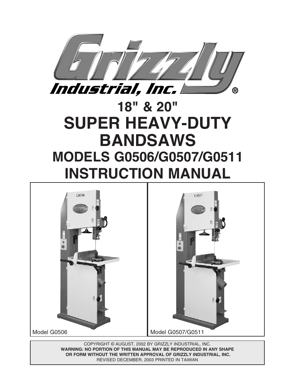 Grizzly G0507 User Manual | 56 pages