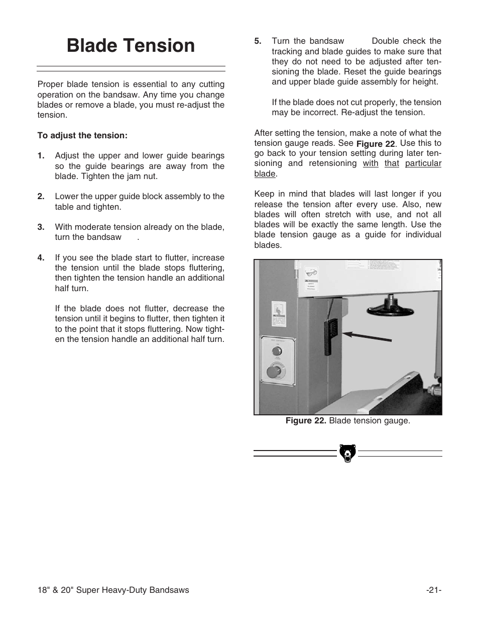 Blade tension | Grizzly G0507 User Manual | Page 23 / 56