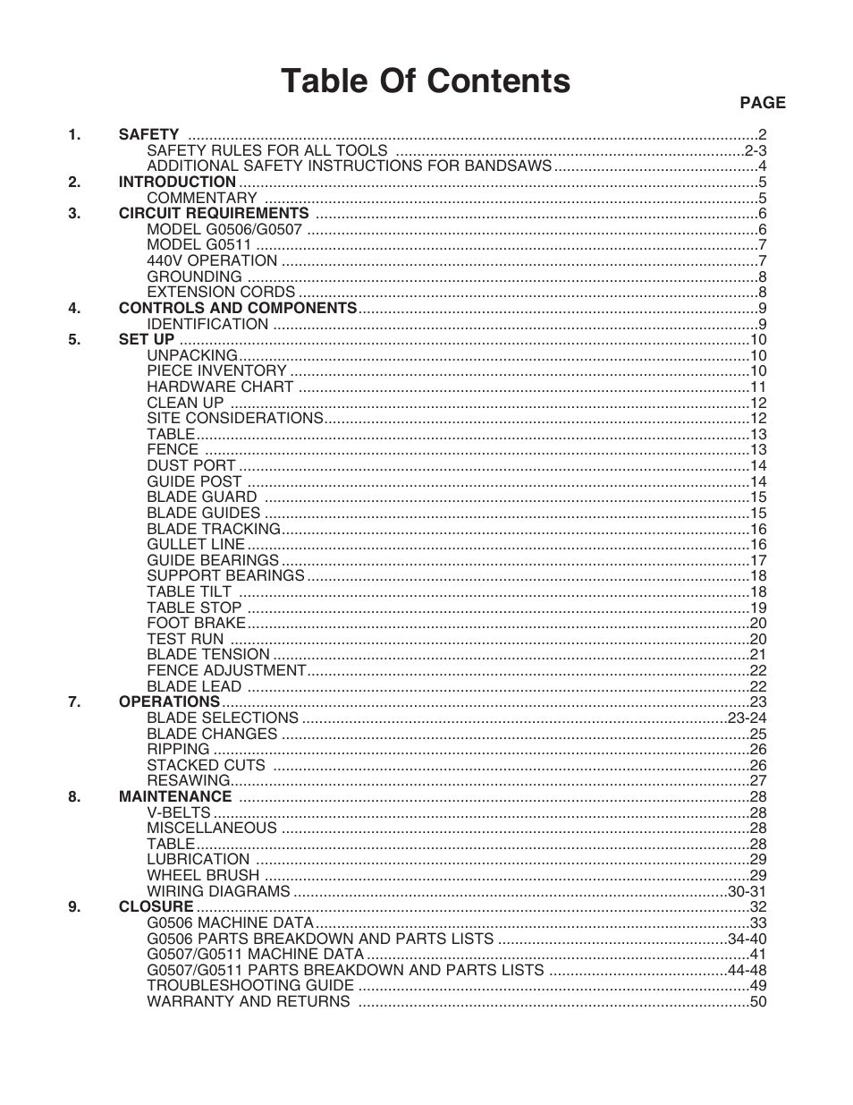 Grizzly G0507 User Manual | Page 3 / 56