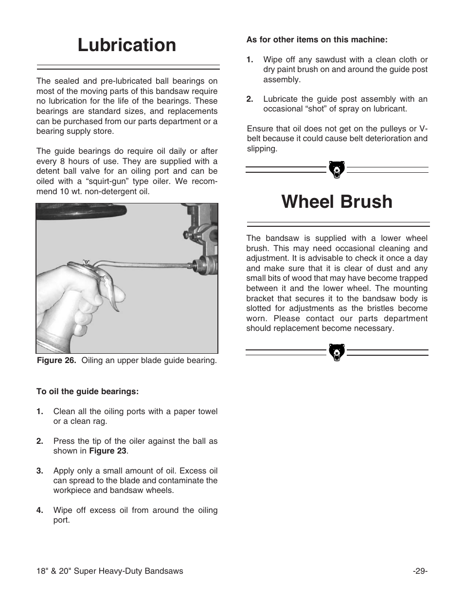Lubrication, Wheel brush | Grizzly G0507 User Manual | Page 31 / 56