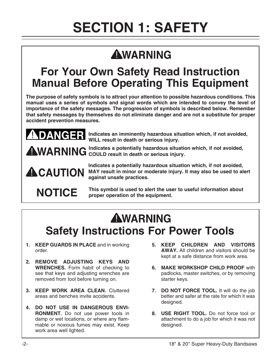Safety instructions for power tools, Notice | Grizzly G0507 User Manual | Page 4 / 56