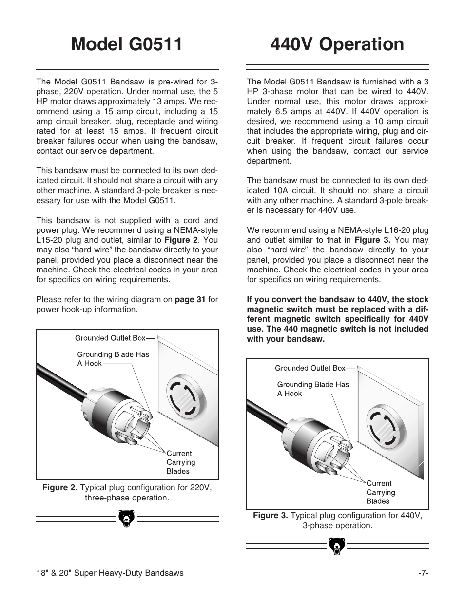 Model g0511, 440v operation | Grizzly G0507 User Manual | Page 9 / 56