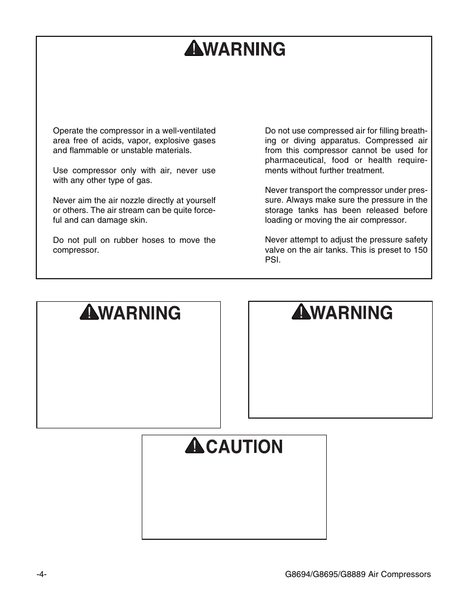 Additional safety instructions for air compressors | Grizzly G8694 User Manual | Page 5 / 17