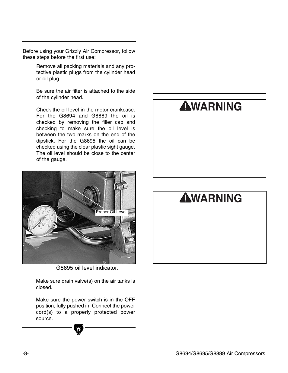 Preparing for use, Notice | Grizzly G8694 User Manual | Page 9 / 17