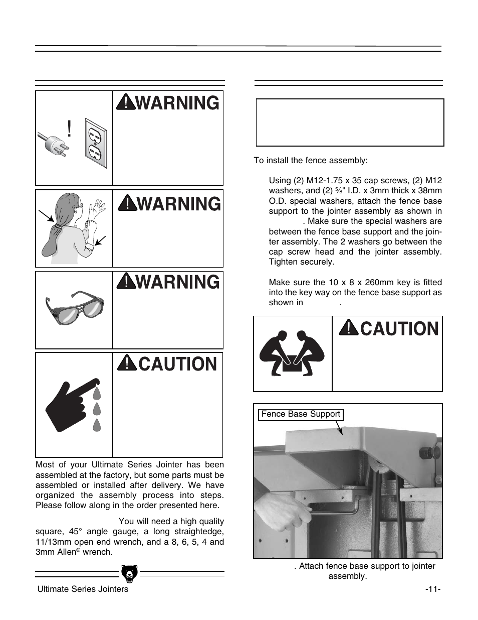 Beginning assembly, Fence, Notice | Grizzly G9859 User Manual | Page 13 / 56