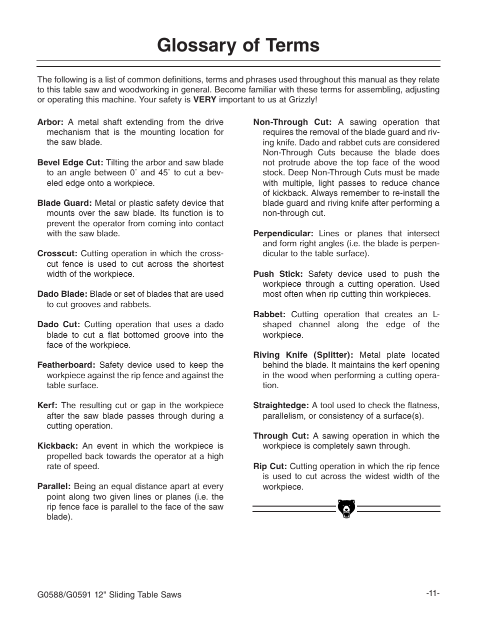 Glossary of terms | Grizzly G0588/G0591 User Manual | Page 19 / 82