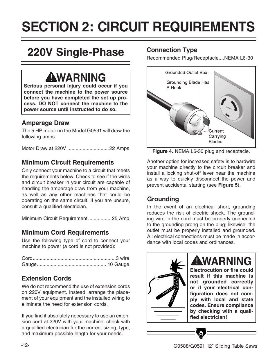 220v single-phase | Grizzly G0588/G0591 User Manual | Page 20 / 82