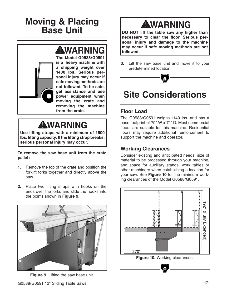 Site considerations moving & placing base unit | Grizzly G0588/G0591 User Manual | Page 25 / 82