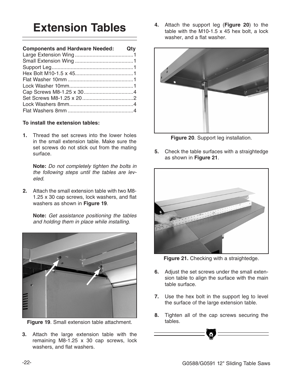 Extension tables | Grizzly G0588/G0591 User Manual | Page 30 / 82