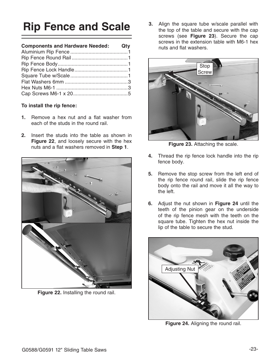 Rip fence and scale | Grizzly G0588/G0591 User Manual | Page 31 / 82