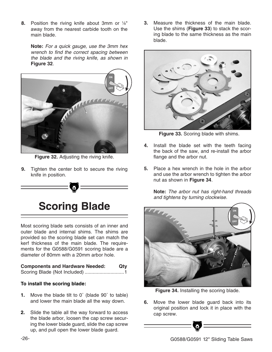 Scoring blade | Grizzly G0588/G0591 User Manual | Page 34 / 82